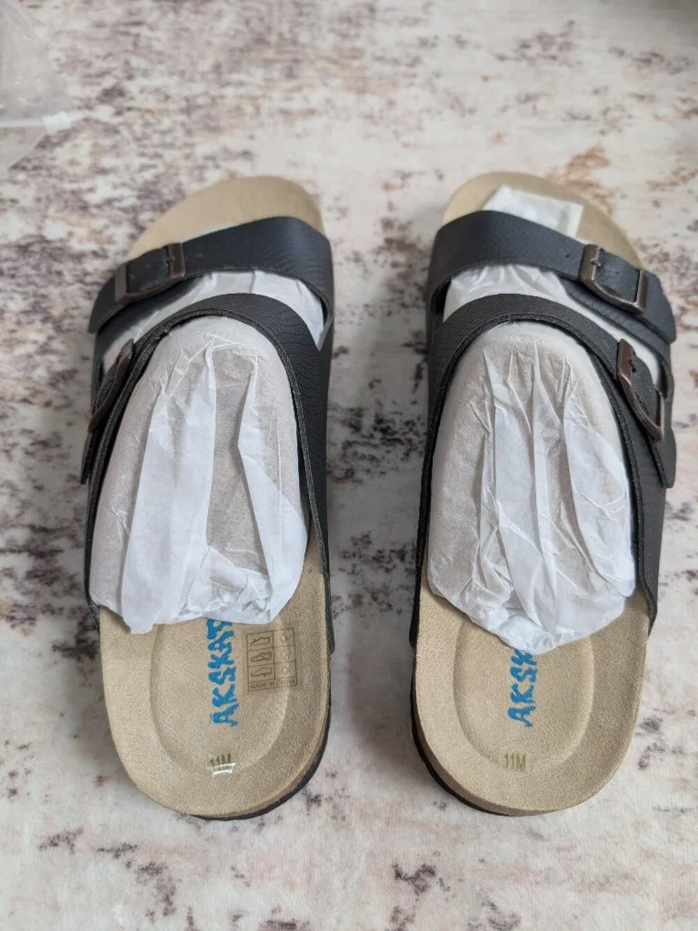 NEW AKSXATE Men’s Two Strap Buckle Sandals Navy Snake Size 11